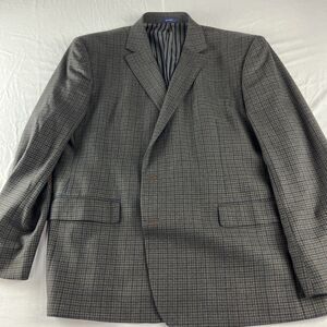Stafford Essentials Blazer Mens 52R Gray Brown Blue Check‎ With Elbow Patches